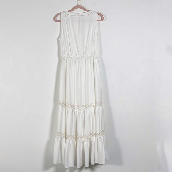 KOBI HALPERIN Claudette Tiered Maxi Dress Women Sz M White Hmmered Sleeveless - Picture 7 of 15